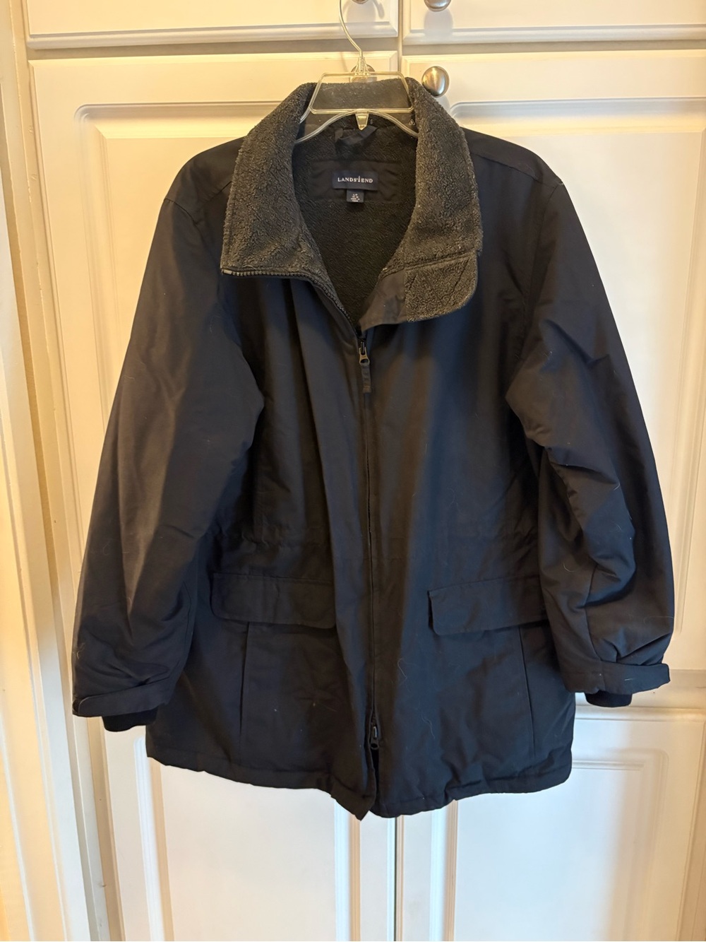 Lands' End Men's Black Field Jacket with Fleece Collar